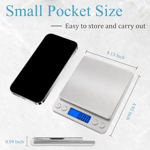 NEXT-SHINE Gram Scale: Digital Portable 500g x 0.01gBack-Lit LCD Stainless Steel for Jewelry Cooking Baking