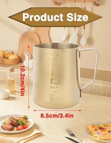 Stainless Steel 20 oz Gold Milk Frother with Cup & Handle, Perfect for Latte Art