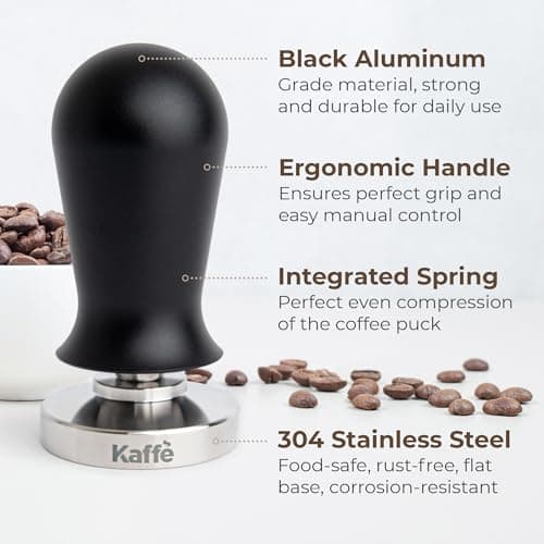 Kaffe 51mm Spring Loaded Tamper and Tamping Mat - Waterproof, Food Safe Silicone, Anti-Slip for Home Barista
