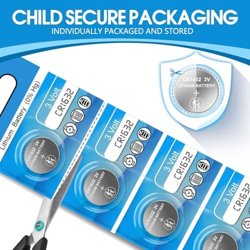 Volkate CR1632 Lithium Coin Cell Batteries, 5-Pack, for Car Keys, Watches, Remotes
