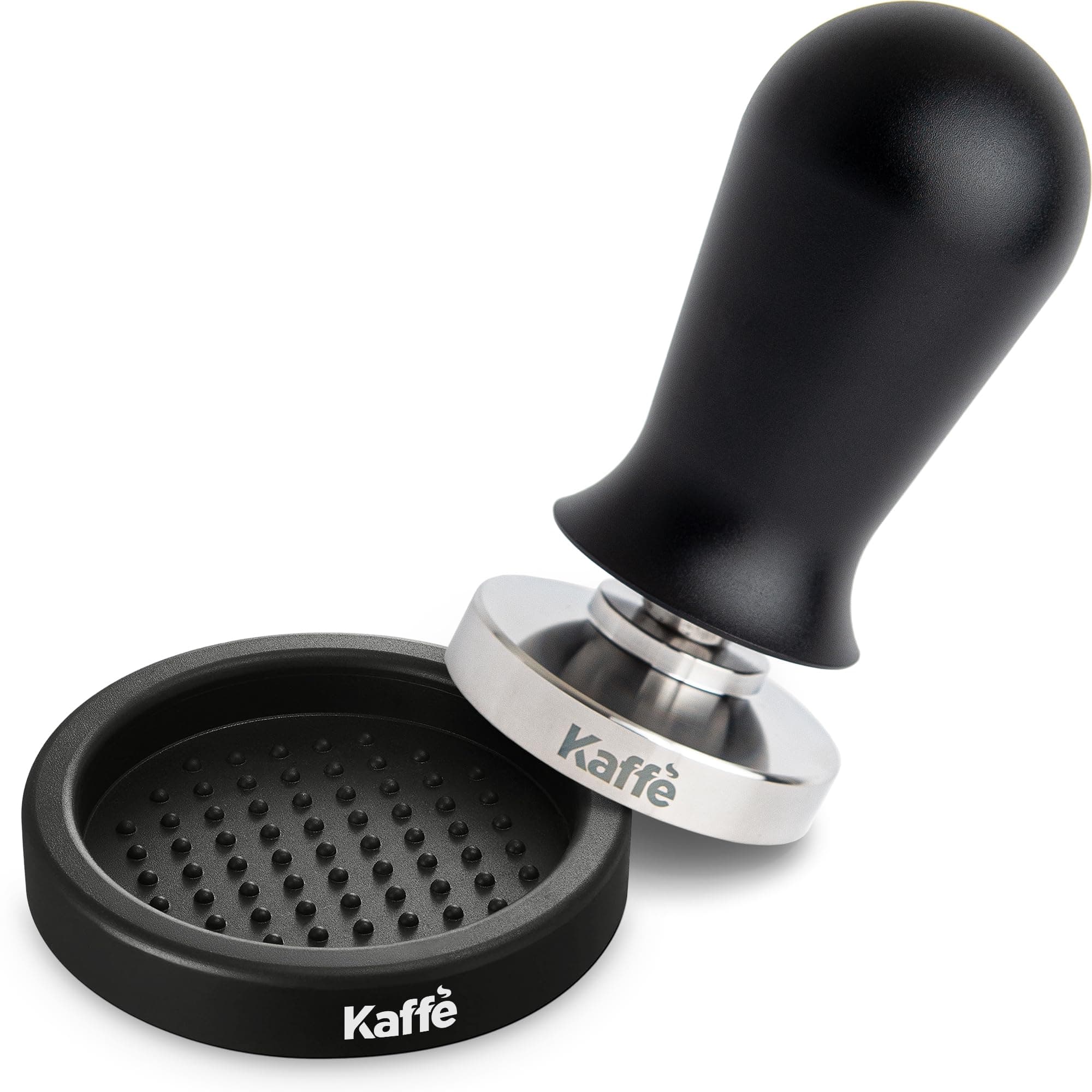 Kaffe 54mm Spring Loaded Tamper and Tamping Mat - Waterproof, Food Safe Silicone, Anti-Slip Coffee Tamper and Mat for Home Use